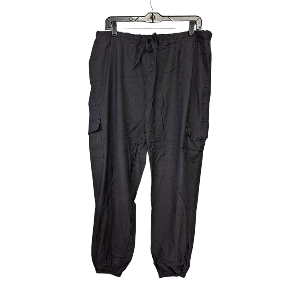 Black Cargo Joggers Elastic Tie Waist